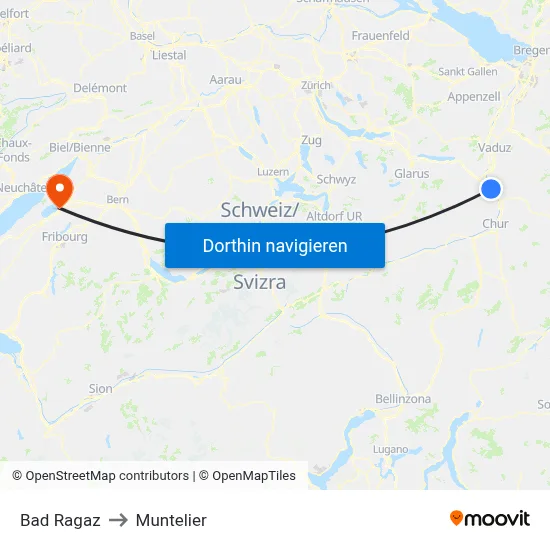Bad Ragaz to Muntelier map
