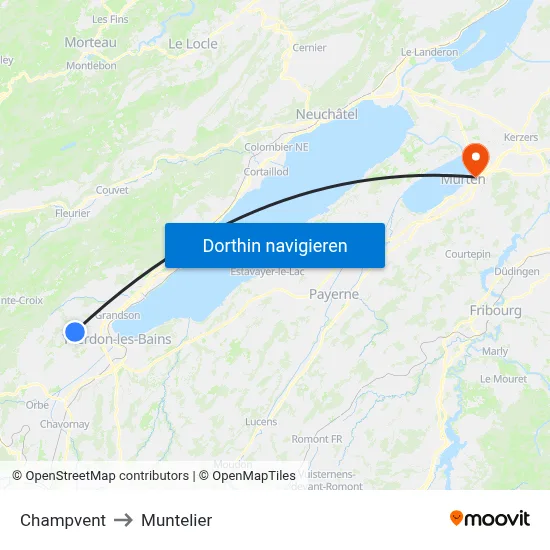 Champvent to Muntelier map