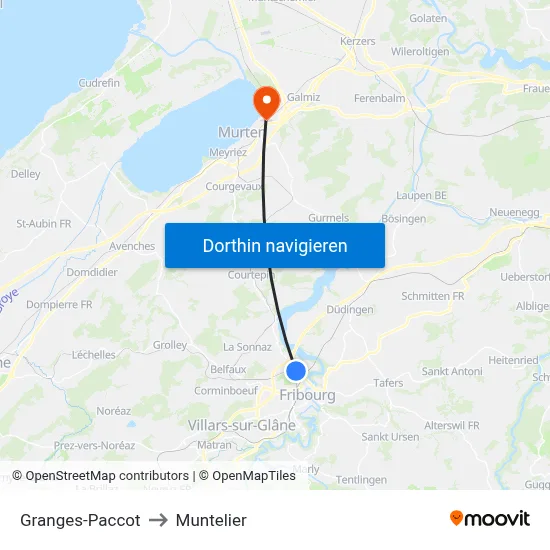 Granges-Paccot to Muntelier map