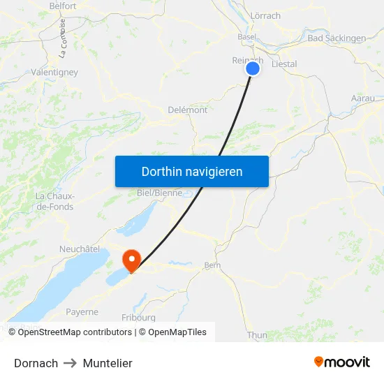 Dornach to Muntelier map