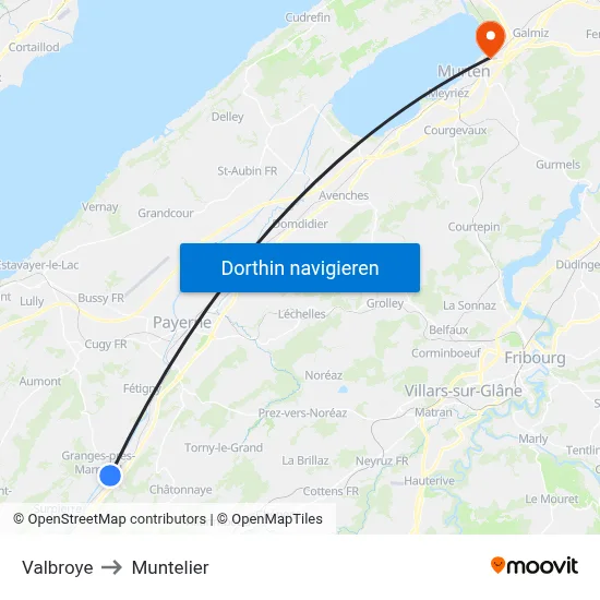Valbroye to Muntelier map