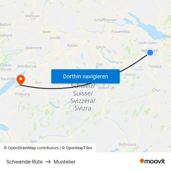 Schwende-Rüte to Muntelier map