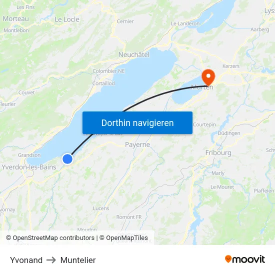 Yvonand to Muntelier map