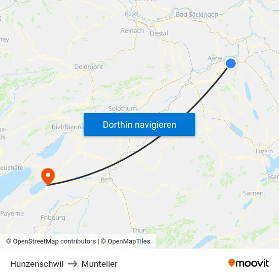 Hunzenschwil to Muntelier map