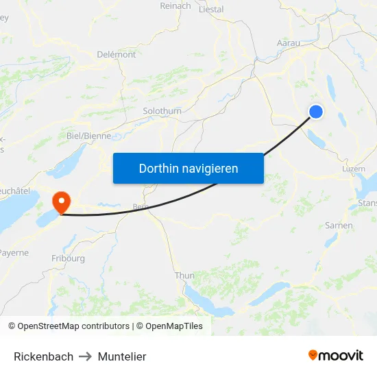 Rickenbach to Muntelier map