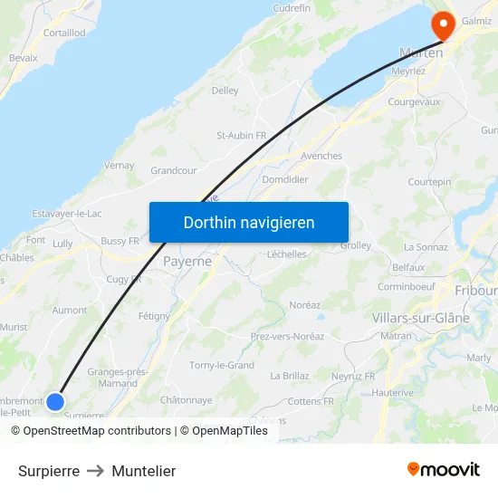 Surpierre to Muntelier map