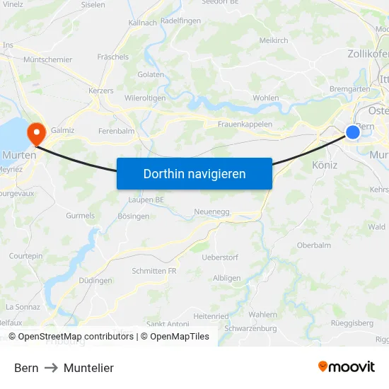 Bern to Muntelier map