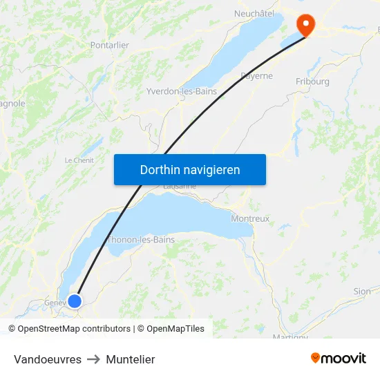Vandoeuvres to Muntelier map