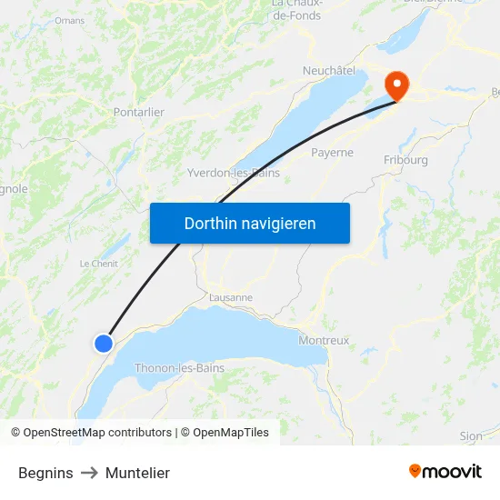 Begnins to Muntelier map