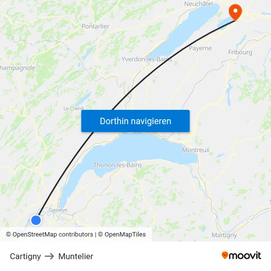 Cartigny to Muntelier map