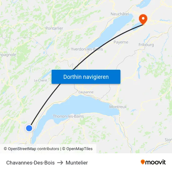 Chavannes-Des-Bois to Muntelier map