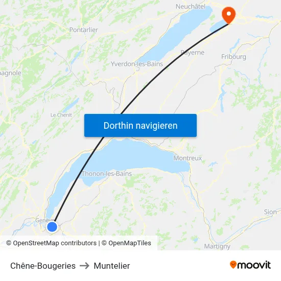 Chêne-Bougeries to Muntelier map