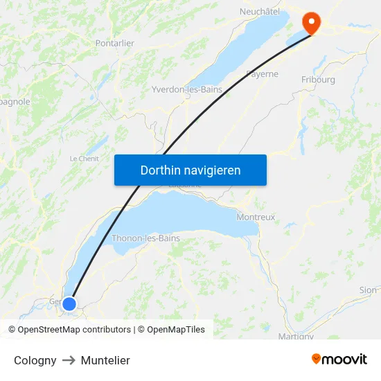 Cologny to Muntelier map
