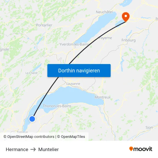 Hermance to Muntelier map