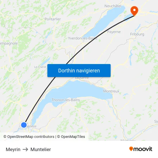 Meyrin to Muntelier map