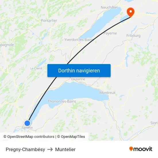 Pregny-Chambésy to Muntelier map
