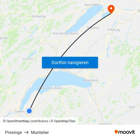 Presinge to Muntelier map