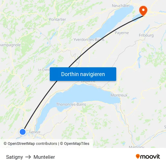 Satigny to Muntelier map