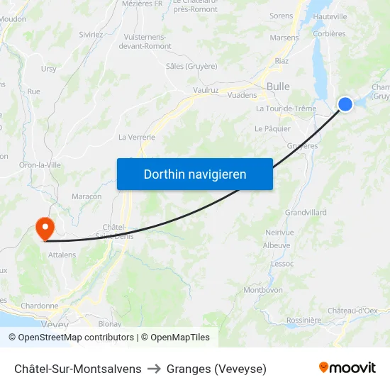 Châtel-Sur-Montsalvens to Granges (Veveyse) map