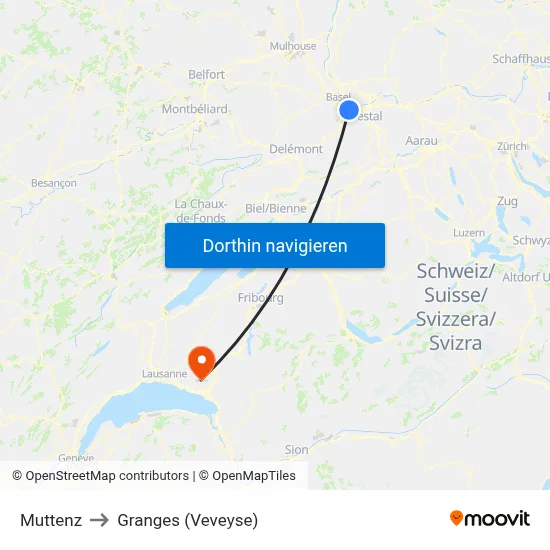 Muttenz to Granges (Veveyse) map