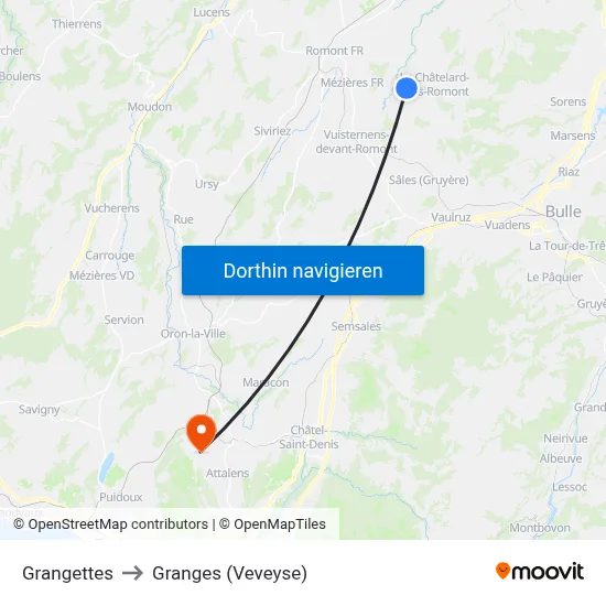 Grangettes to Granges (Veveyse) map