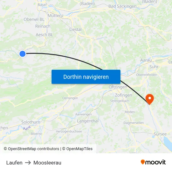 Laufen to Moosleerau map