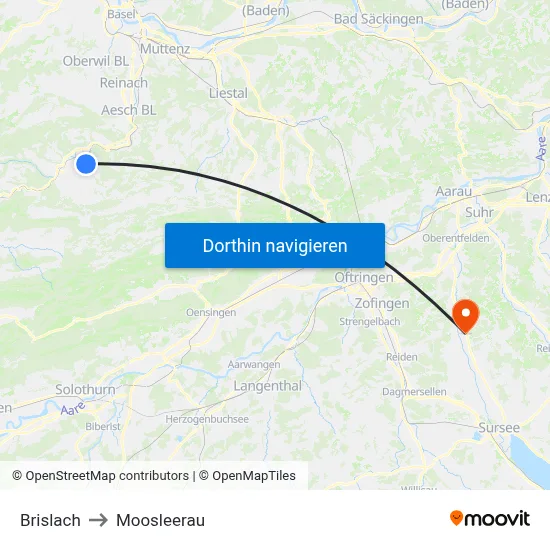 Brislach to Moosleerau map