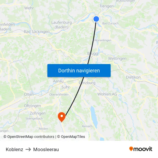 Koblenz to Moosleerau map