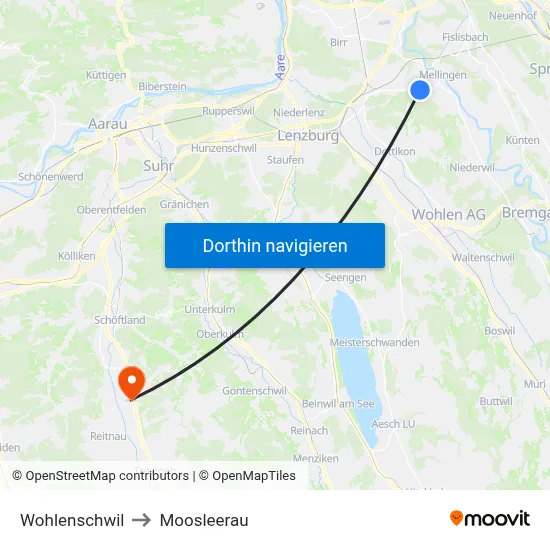 Wohlenschwil to Moosleerau map