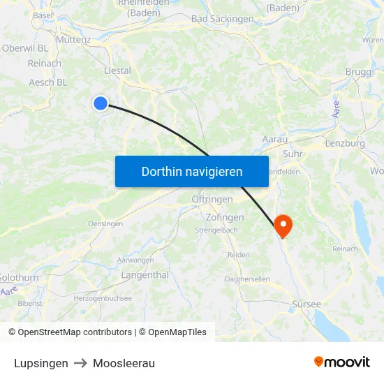 Lupsingen to Moosleerau map