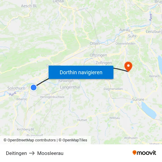 Deitingen to Moosleerau map