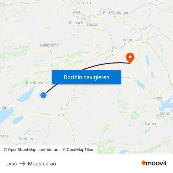 Lyss to Moosleerau map