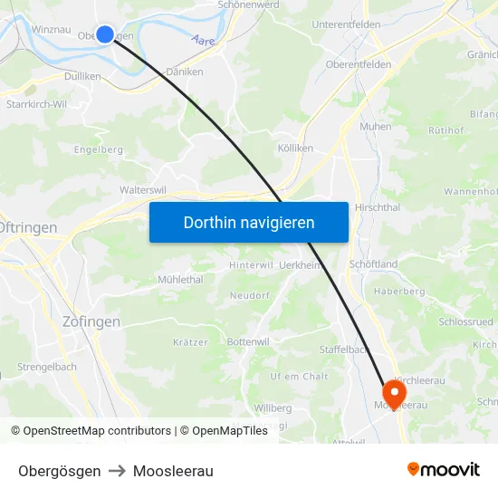 Obergösgen to Moosleerau map