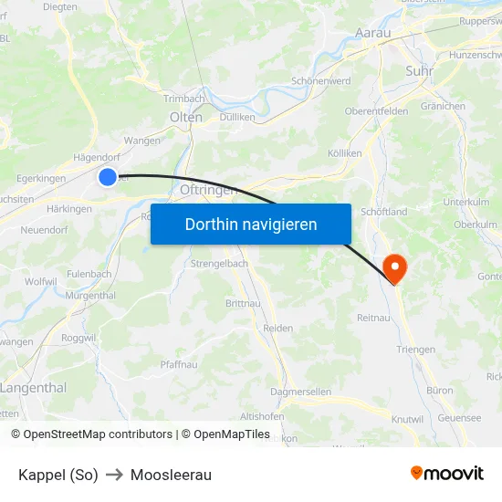 Kappel (So) to Moosleerau map