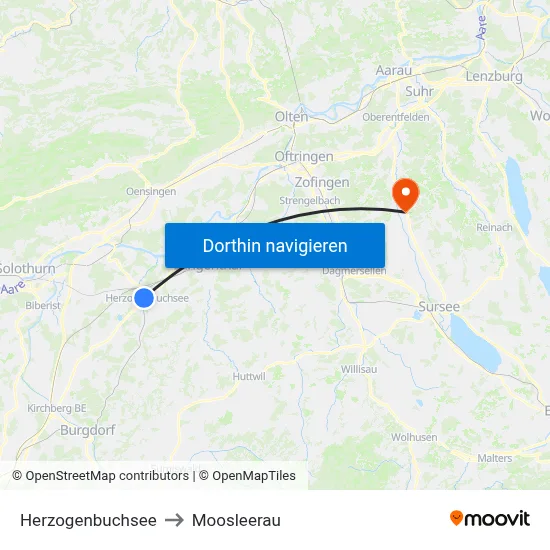 Herzogenbuchsee to Moosleerau map