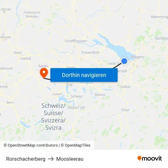 Rorschacherberg to Moosleerau map