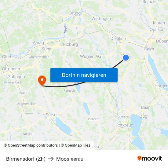 Birmensdorf (Zh) to Moosleerau map