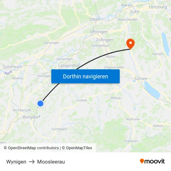 Wynigen to Moosleerau map