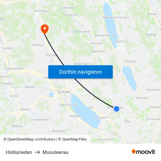 Hildisrieden to Moosleerau map