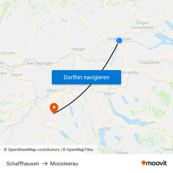 Schaffhausen to Moosleerau map