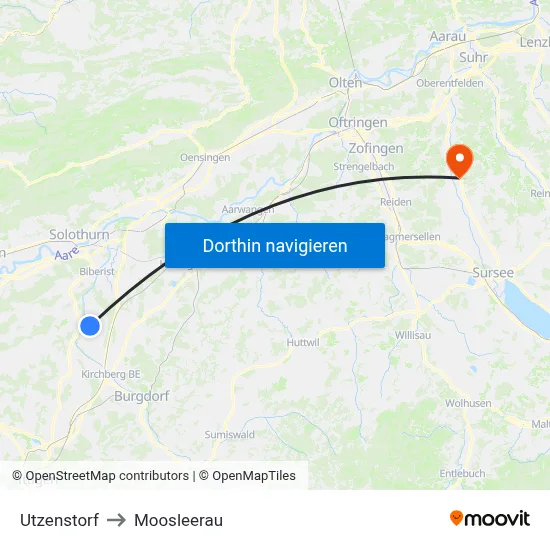 Utzenstorf to Moosleerau map