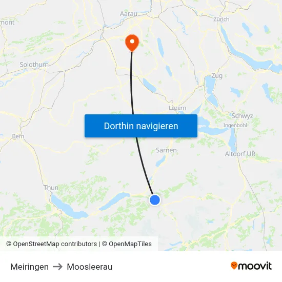 Meiringen to Moosleerau map