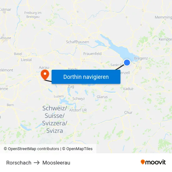Rorschach to Moosleerau map