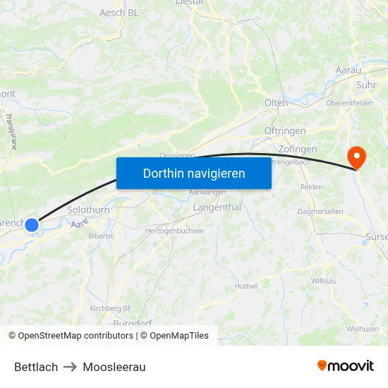 Bettlach to Moosleerau map