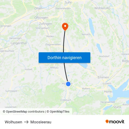 Wolhusen to Moosleerau map