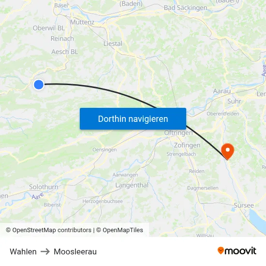 Wahlen to Moosleerau map