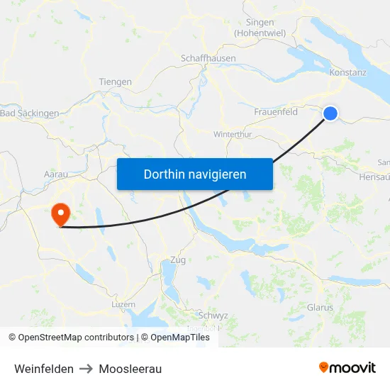 Weinfelden to Moosleerau map