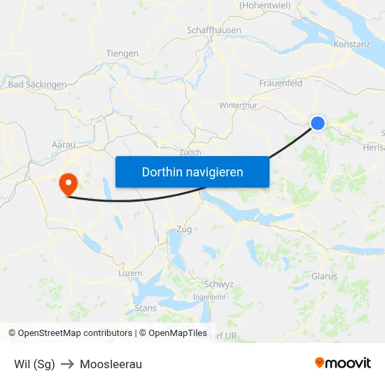 Wil (Sg) to Moosleerau map