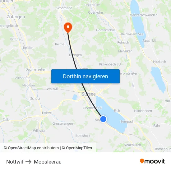 Nottwil to Moosleerau map