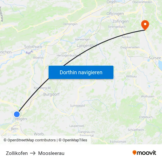 Zollikofen to Moosleerau map